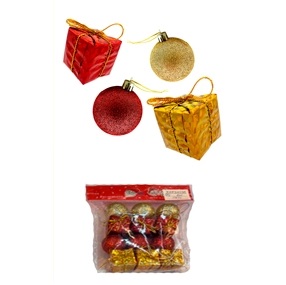 ADORNO NAVIDEÑO 12 PCS ESFERAS Y REGALOS 2,5CM