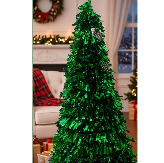 PINO NAVIDEÑO 48CM VERDE CON COPOS PLATA