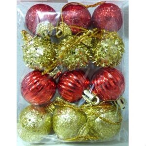 BOCHA NAVIDEÑA 3CM X12 DORADO / ROJO