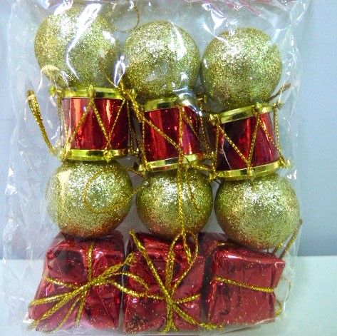 ADORNO NAVIDEÑO 12 PCS ESFERA REGALO TAMBOR 2,5CM
