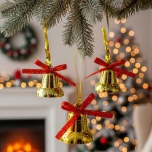 ADORNO NAVIDEÑO CAMPANA DORADA CON MOÑO X12