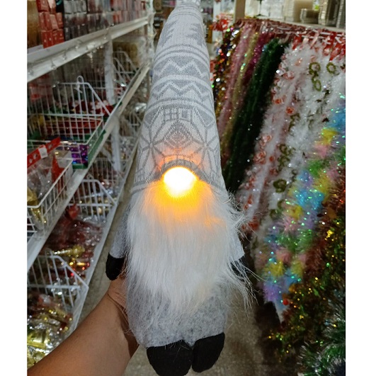 MUÑECO NAVIDEÑO DUENDE GRIS NARIZ LED
