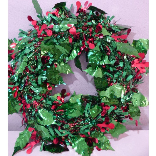 ADORNO ROSCA NAVIDEÑA ROJA CON HOJAS VERDE
