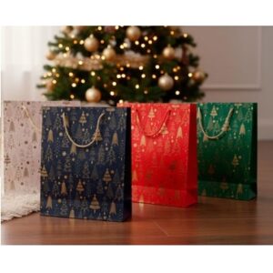 BOLSA DE REGALO 26X32 CM NAVIDEÑA STAMPING PINOS