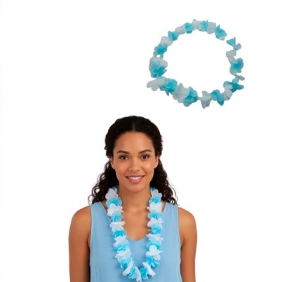 COLLAR HAWAIANO TELA X12 CELESTE Y BLANCO