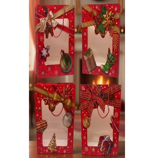 BOLSA DE REGALO 26X32 CM NAVIDEÑA ROJA VISOR