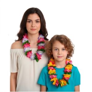 COLLAR HAWAIANO FLORES CON HOJAS MULTICOLOR
