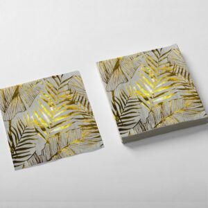 SERVILLETA STAMPING X20 HOJAS PALMERA DORADAS