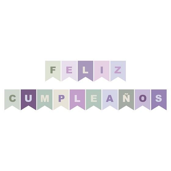 BANDERIN FELIZ CUMPLE COMBINADO LILA Y VERDE