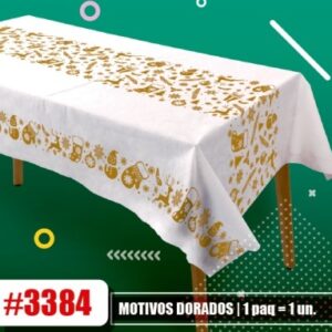 MANTEL FRISELINA 1,1 X 1,8 MT BLANCO MOTIVO DORADO