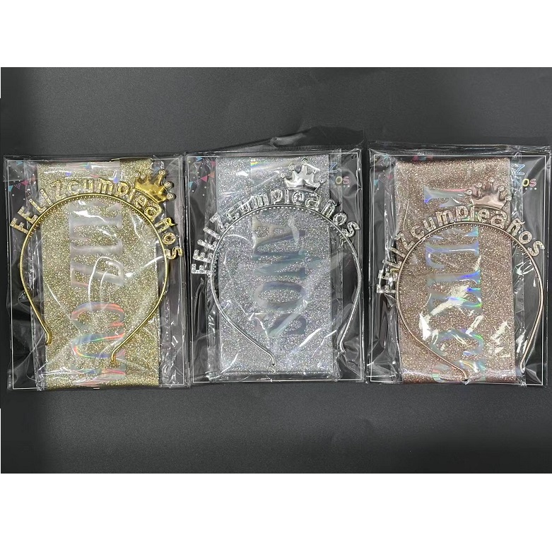 SET BANDA GIBREADA Y VINCHA STRASS FELIZ CUMPLE