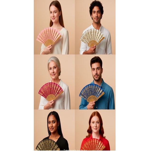 ABANICO ESTAMPA Y BRILLO MARIPOSAS