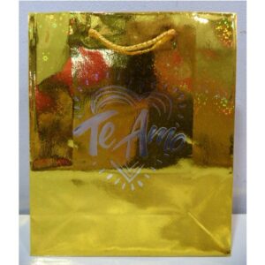 BOLSA DE REGALO HOLOGRAFICA TE AMO 21X17CM DORADA