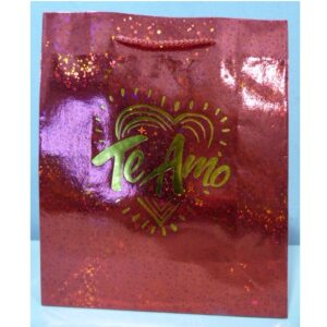 BOLSA DE REGALO HOLOGRAFICA TE AMO 21X17CM ROJA