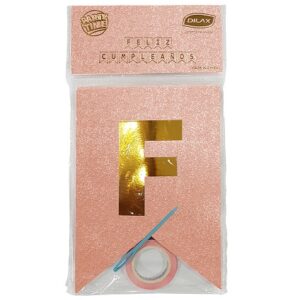 BANDERIN FELIZ CUMPLE GLITTER ROSA GOLD