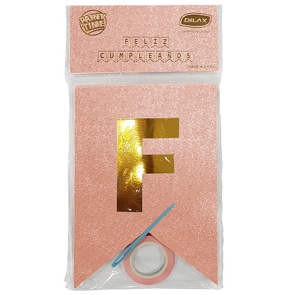 BANDERIN FELIZ CUMPLE GLITTER ROSA GOLD