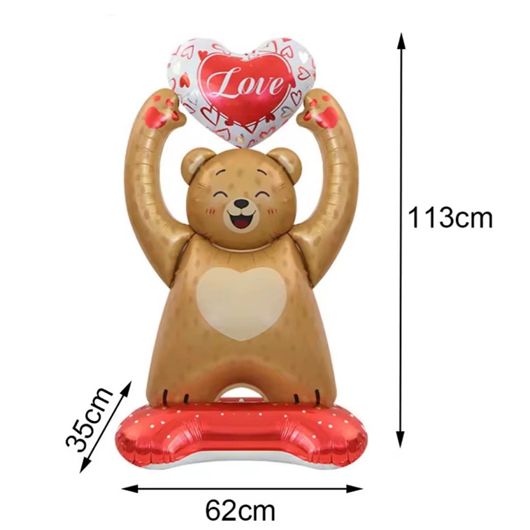 GLOBO FOIL SILUETA CON BASE 113CM OSITO CORAZON