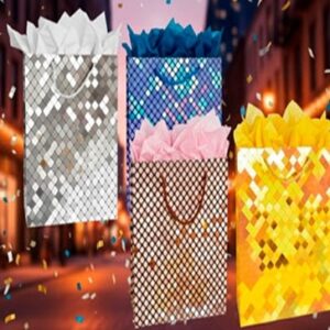 BOLSA DE REGALO 26X32 CUADRICULADA METALIZADA