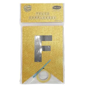 BANDERIN FELIZ CUMPLE GLITTER DORADO