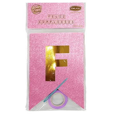 BANDERIN FELIZ CUMPLE GLITTER FUCSIA