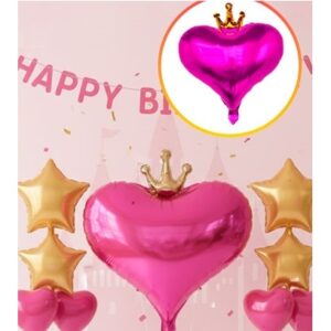 GLOBO FOIL 18P CORAZON CON CORONA FUCSIA