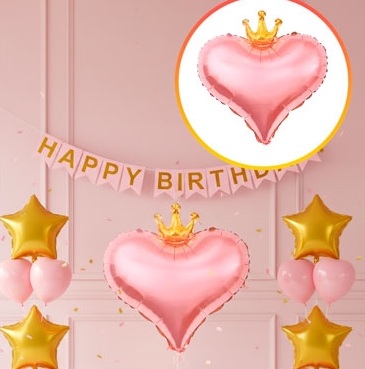 GLOBO FOIL 18P CORAZON CON CORONA ROSA GOLD