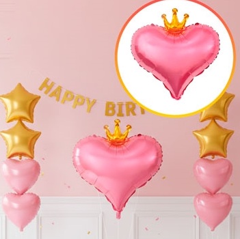 GLOBO FOIL 18P CORAZON CON CORONA ROSA