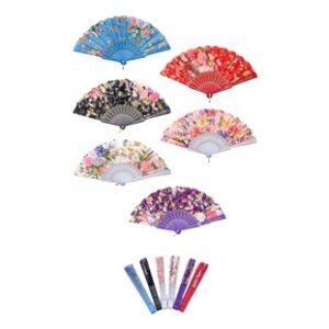 ABANICO ESTAMPA FLORAL CON MARIPOSAS DORADAS