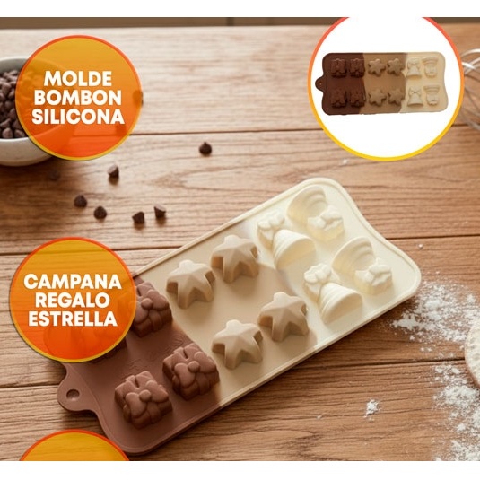 MOLDE SILICONA BOMBONES NAVIDEÑOS CAMPANAS MOÑOS