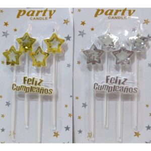 VELA ESTRELLA X4 CONFETTI Y FELIZ CUMPLE