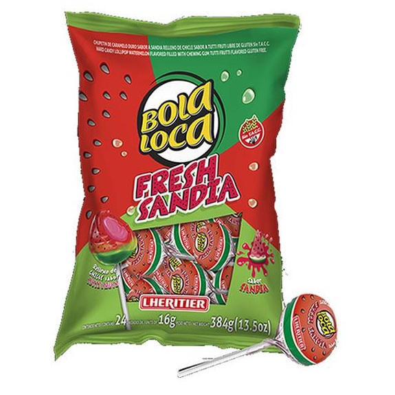 CHUPETIN BOLA LOCA SANDIA X 24 U RELLENO CHICLE