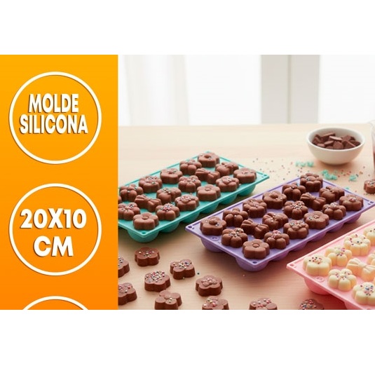 MOLDE SILICONA BOMBONES FLORES Y MOÑOS X18