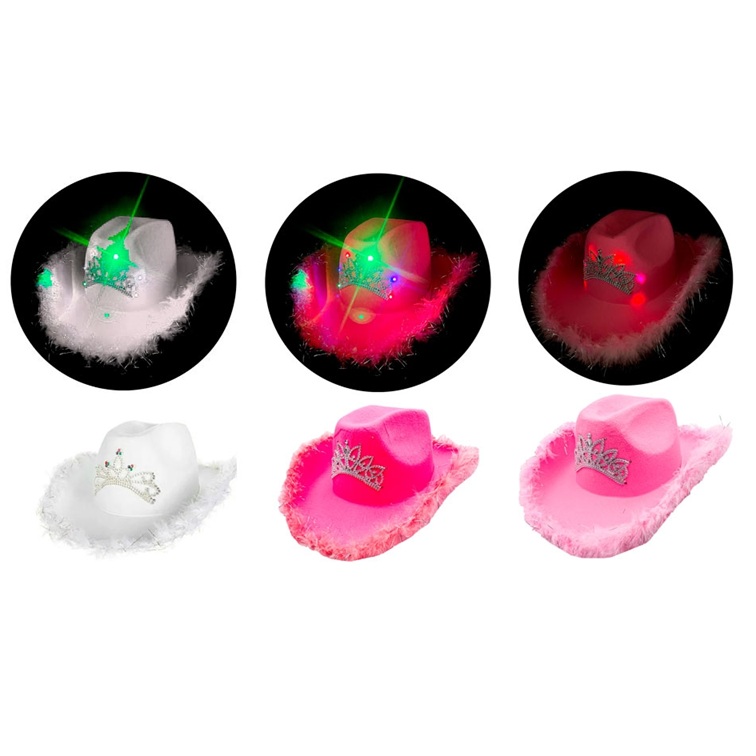 GORRO COWBOY CORONA Y PLUMAS CON LUZ