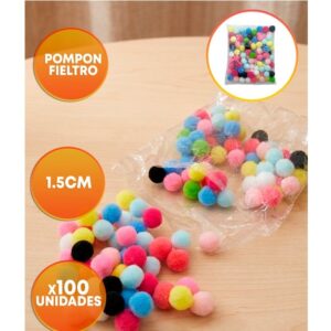POMPONES 1,5CM MULTICOLOR X100