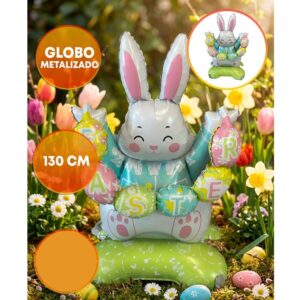 GLOBO FOIL SILUETA CON BASE 1,3 MT CONEJO PASCUA