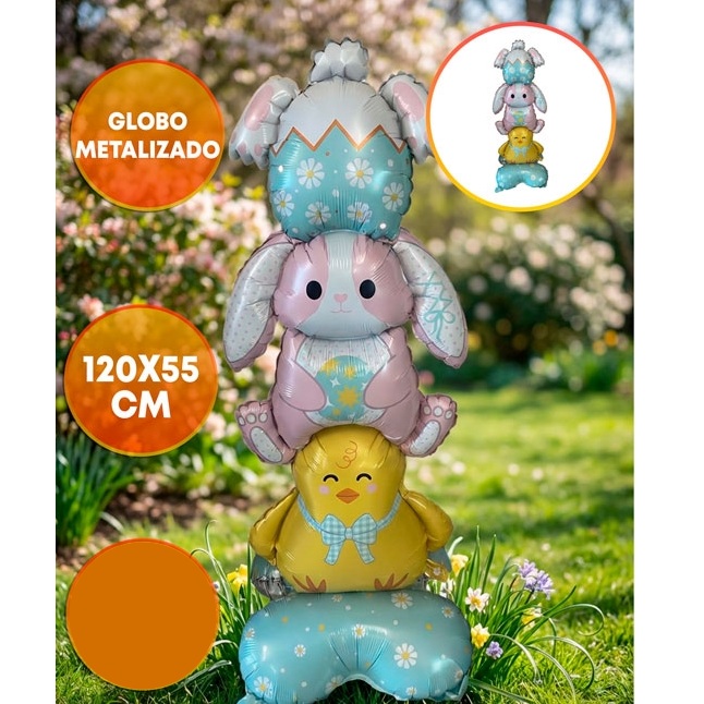 GLOBO FOIL SILUETA CON BASE 1,2MT POLLITO CONEJO