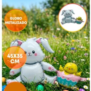 GLOBO FOIL SILUETA 60CM CONEJO CON POLLITO