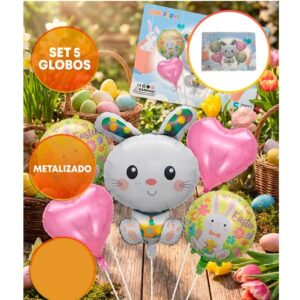 SET 5 GLOBOS PASCUA CONEJO