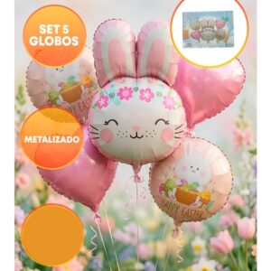 SET 5 GLOBOS PASCUA CONEJO CARA