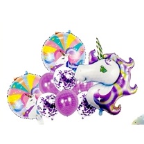 SET 9 GLOBOS UNICORNIO LILA