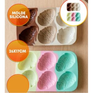 MOLDE SILICONA HUEVOS DE PASCUA DECORADOS X6