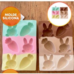 MOLDE SILICONA CONEJOS Y ZANAHORIAS X6