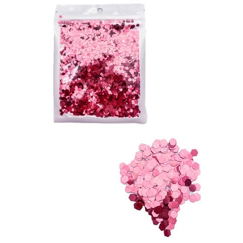 CONFETTI METAL X10G HEXAGONAL ROSA