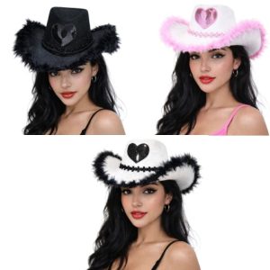 GORRO COWBOY CON CORAZON LENTEJUELA Y PLUMA