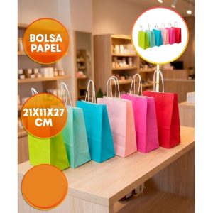 BOLSA PAPEL CON MANIJA 21X27 CM COLORES VARIOS