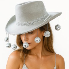 GORRO COWBOY GLITTER CON BOLA DISCO