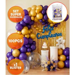 SET FELIZ CUMPLE CORTINA Y GLOBOS AZUL AMARILLO
