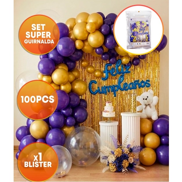 SET FELIZ CUMPLE CORTINA Y GLOBOS AZUL AMARILLO