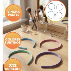 VINCHA PLASTICA FINA PASTEL X12