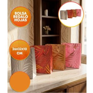 BOLSA DE REGALO 26X32 CM HOJAS METALIZADAS